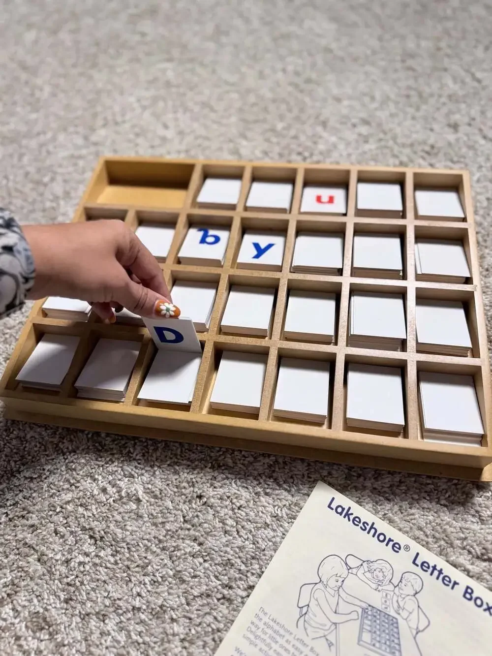 Lakeshore Letter Box Wooden Storage Tray with Alphabet Cards